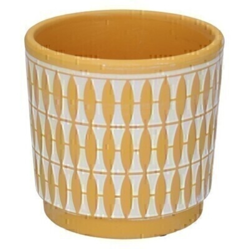 Mustard Geo Painted Terracotta Pot Cover By Gisela Graham